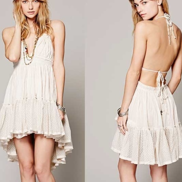 Dresses & Skirts - Raw hem tiered open back halter top mini dress